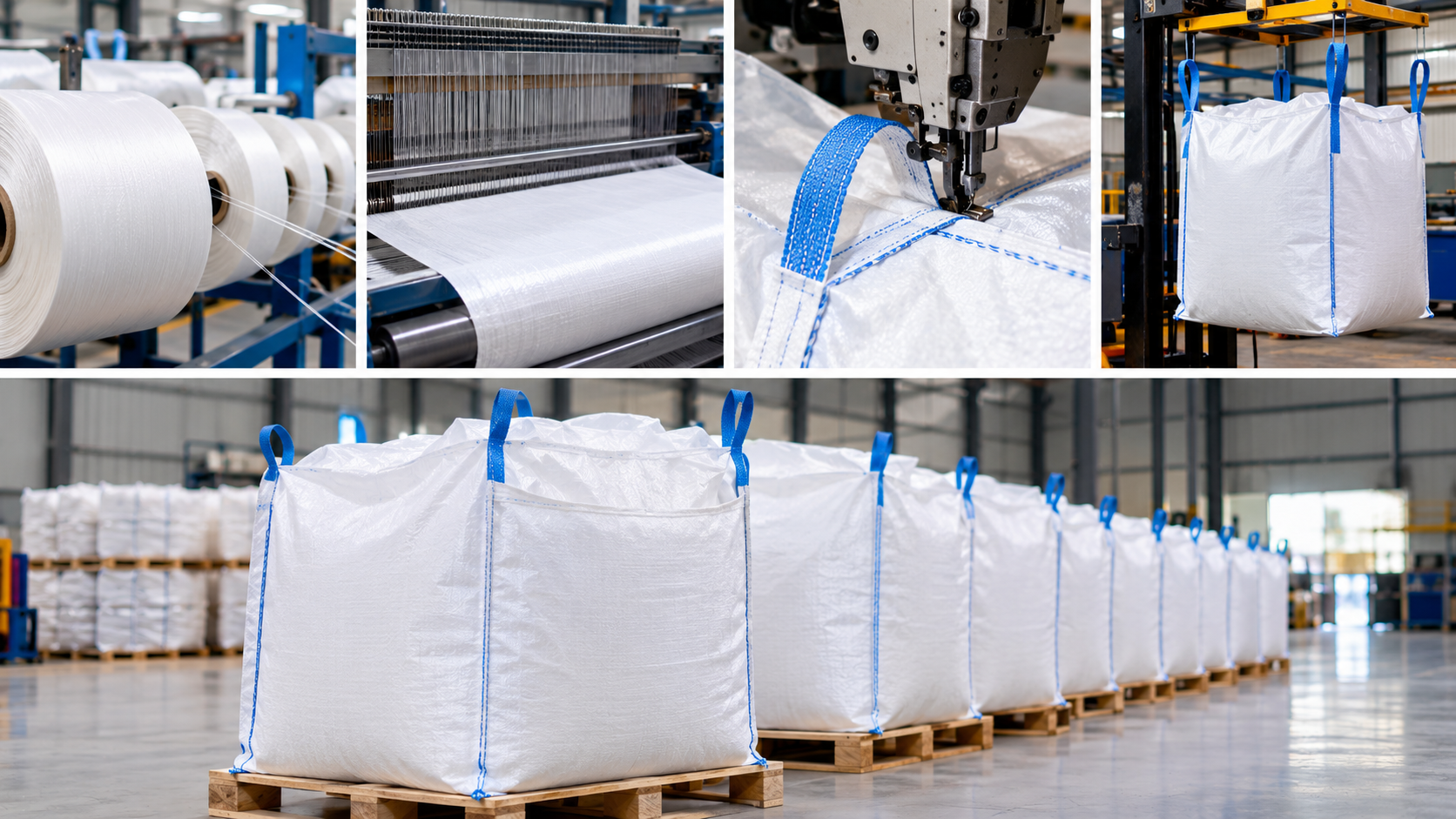 FIBC bulk bag manufacturing process in a factory
